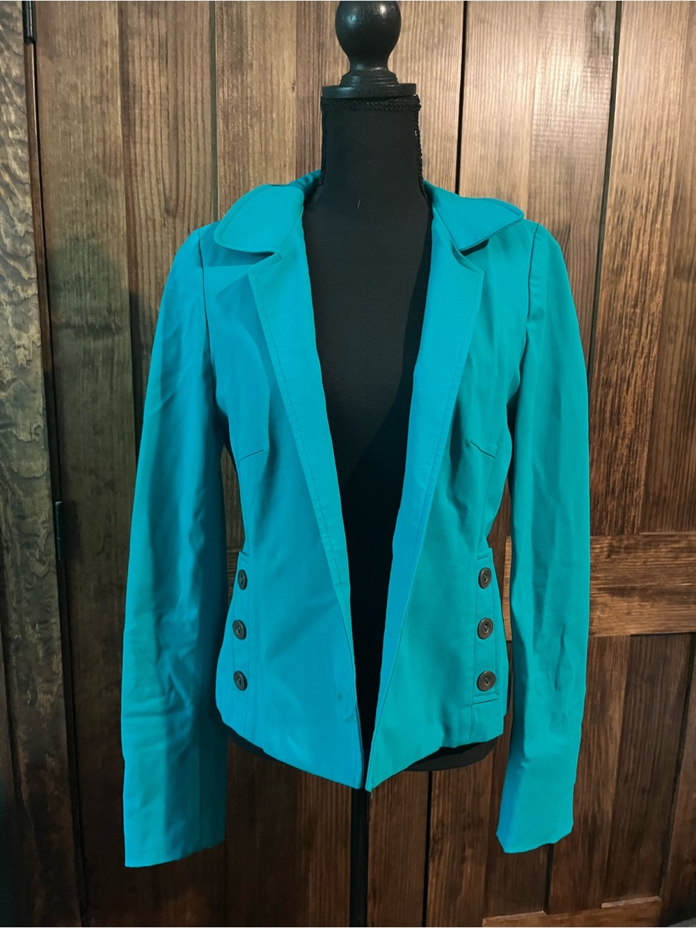 Nina Mclemore Women's Teal Cropped Blazer Jacket 4